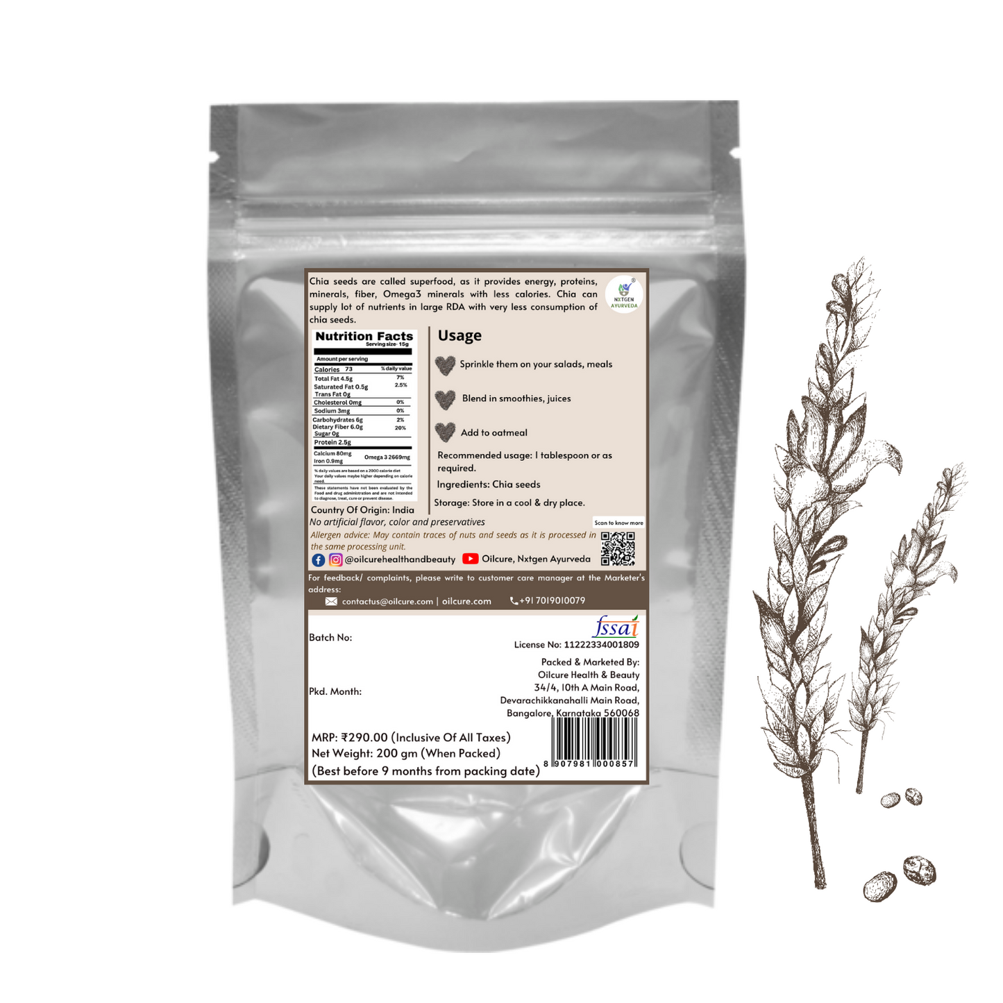 Chia Seeds Raw 200 gm