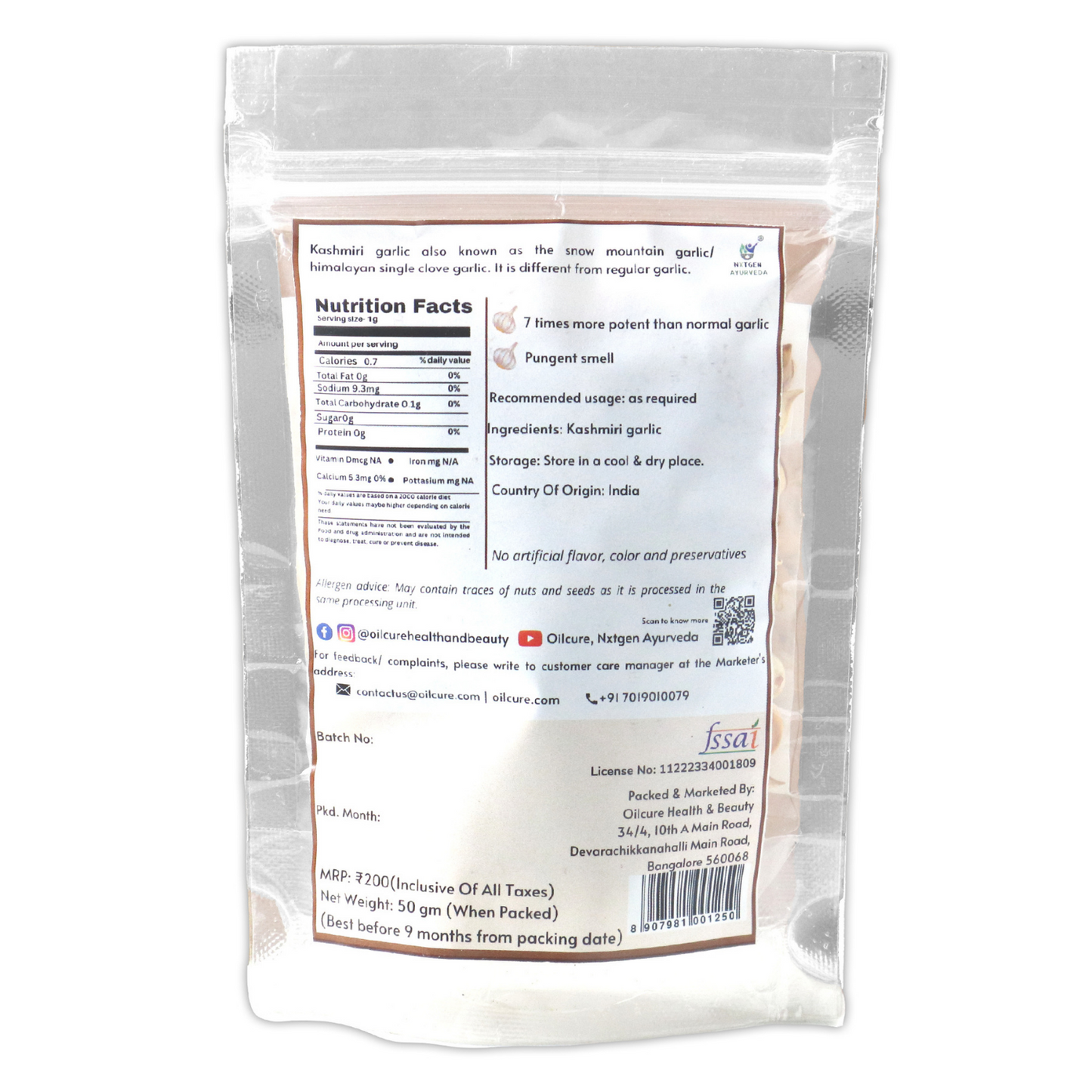 Kashmiri Garlic Single Clove - 50 gm