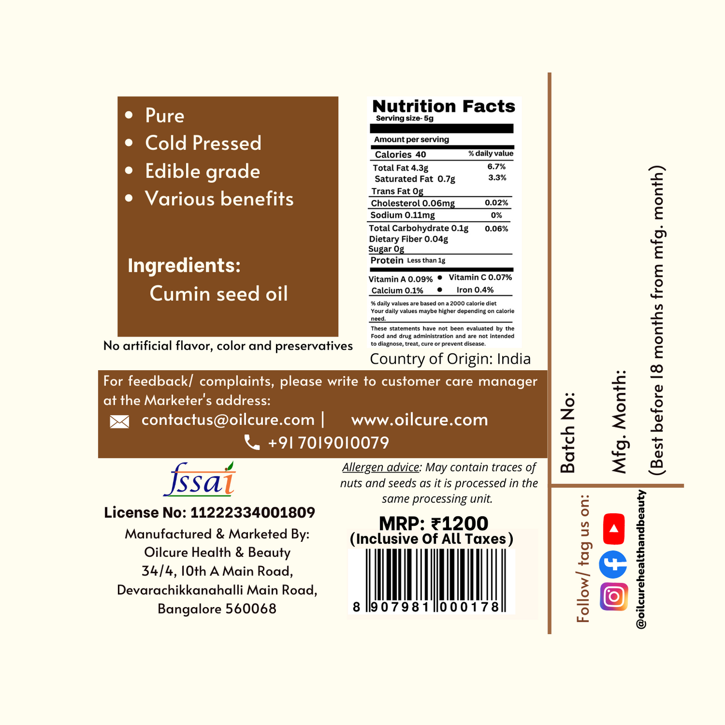 Cumin Oil ( Jeera)