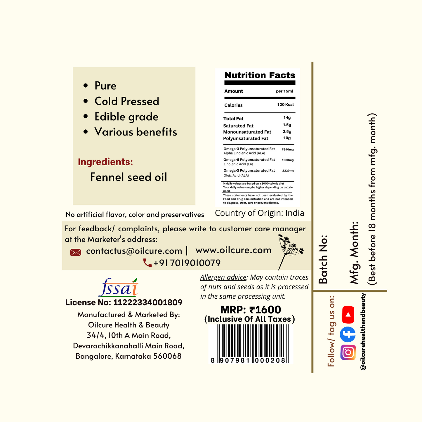 Fennel Seed Oil (Saunf)