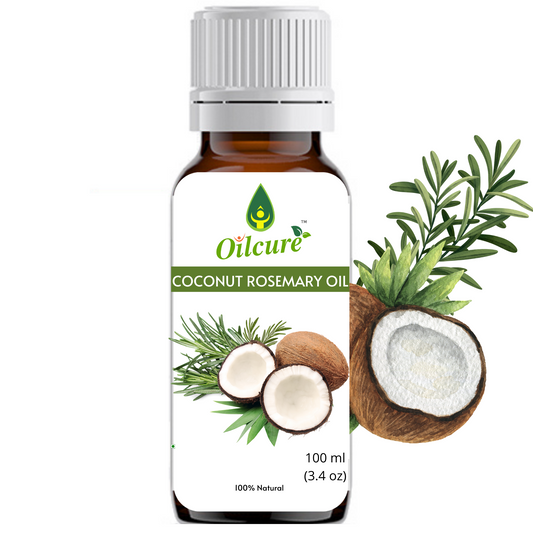 Bottle of Rosemary & Coconut Oil for hair growth and skin care, featuring natural ingredients