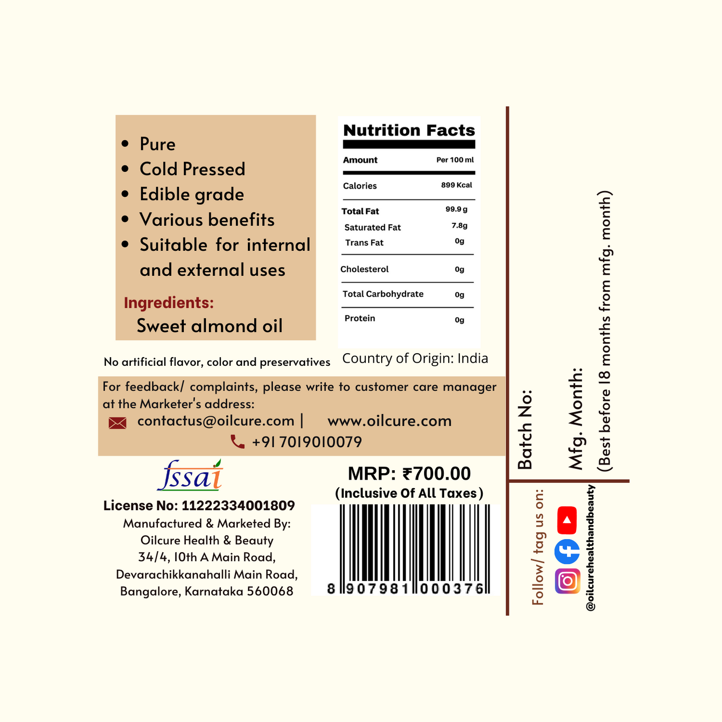 Sweet Almond Oil - 100 ml
