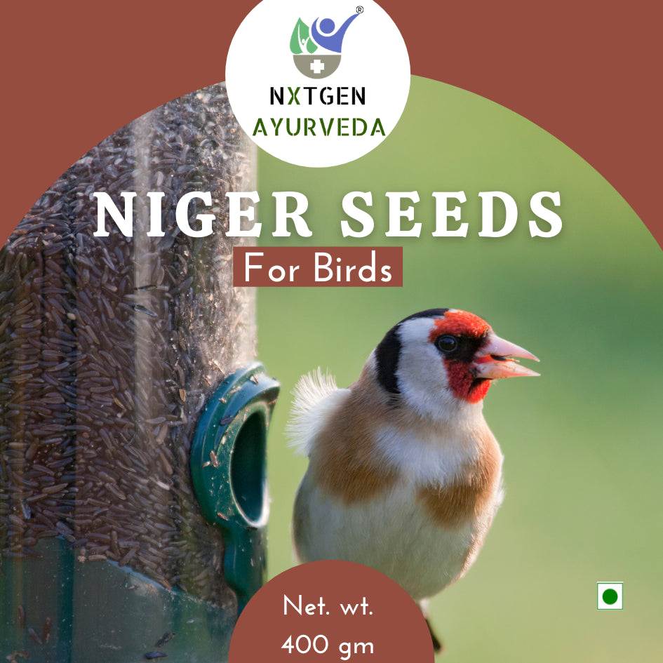 Niger seeds are tiny and black, similar in size to poppy seeds. Their small size makes them suitable for bird feeders with small openings, preventing wastage and spillage